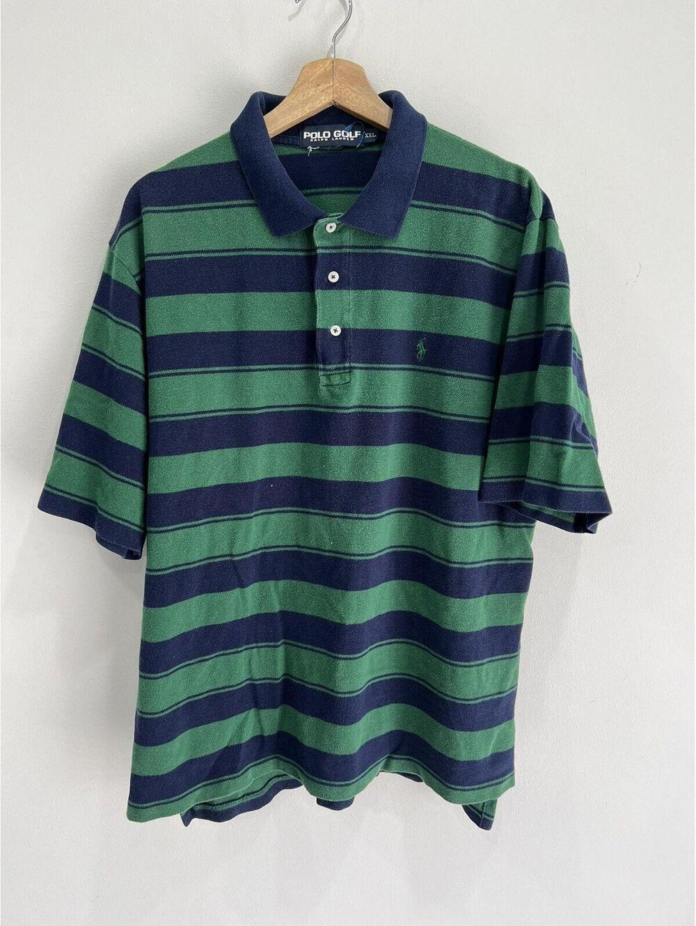 Vtg Ralph Lauren Polo Golf Button Up Shirt striped green xxl